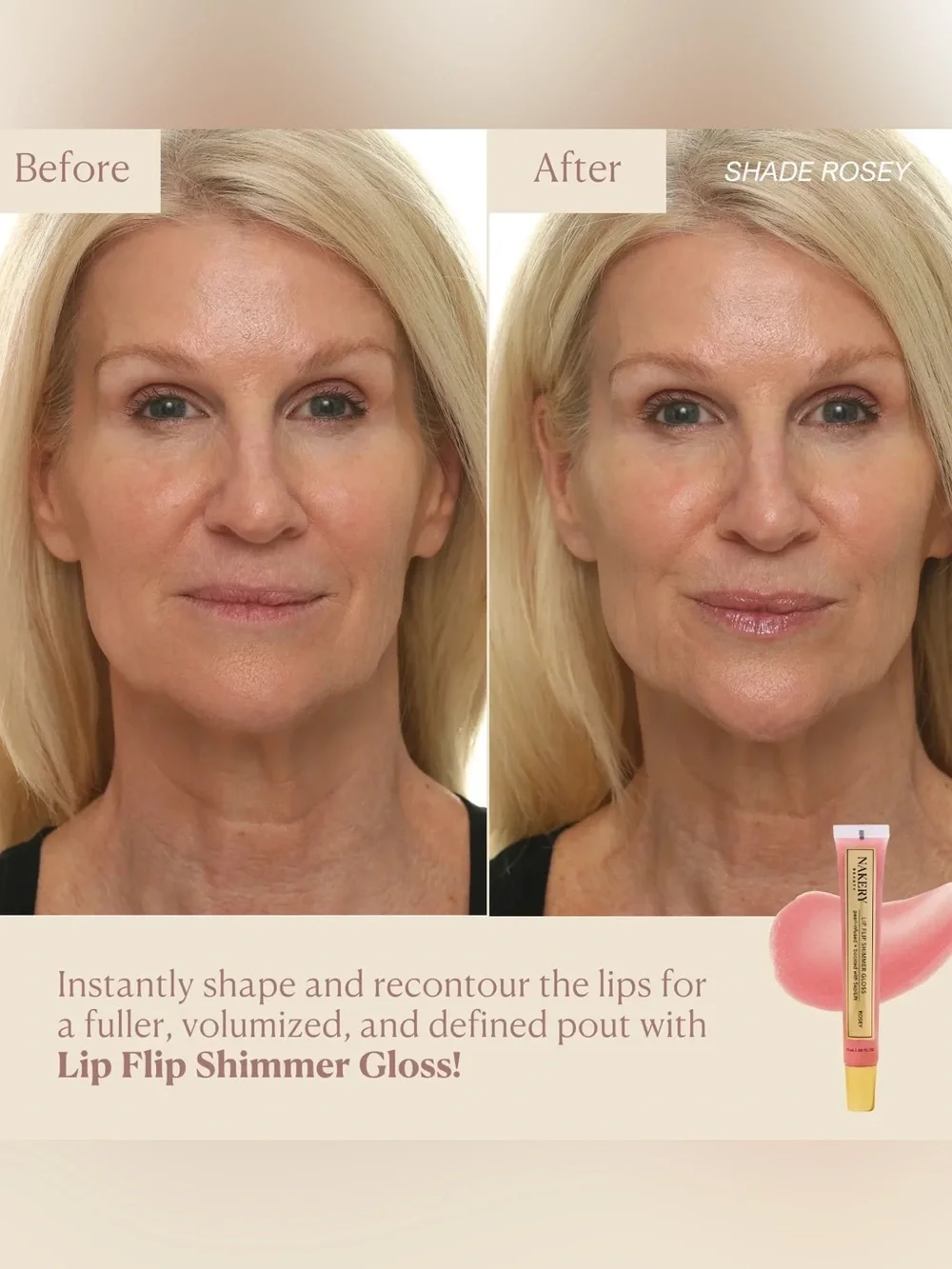 Nakery Lip Flip Shimmer Pearl & Peptide-Infused High-Shine Lipgloss - Rosey